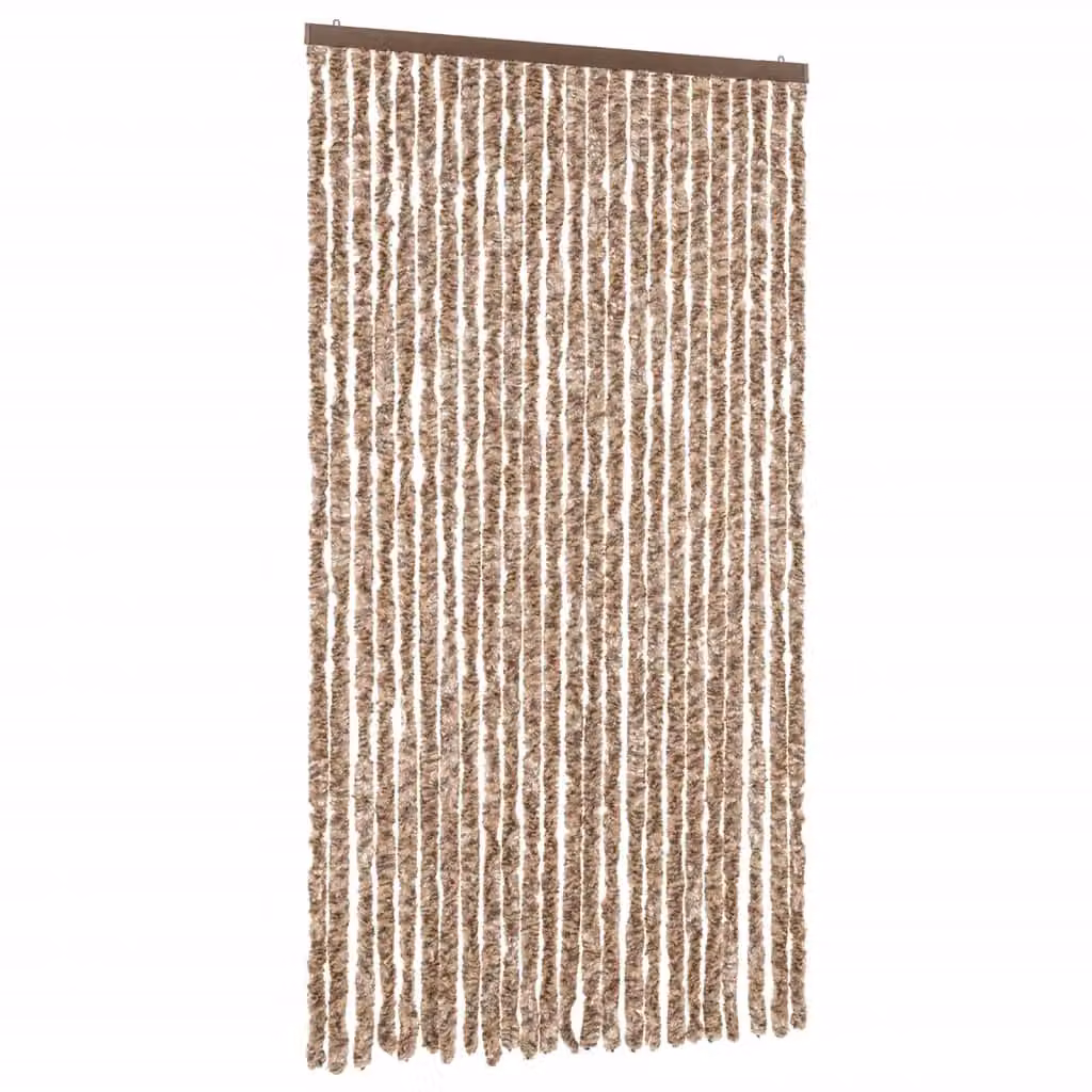 Berkfield Home Chenille Fly Curtain in Beige and Dark Brown, W/H: 100 x 220 cm – 2