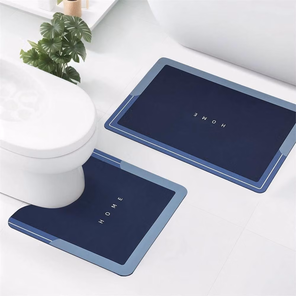NESTLUNE Blue 2 Piece Super Absorbent Non-Slip Bathroom Mat Set – 4