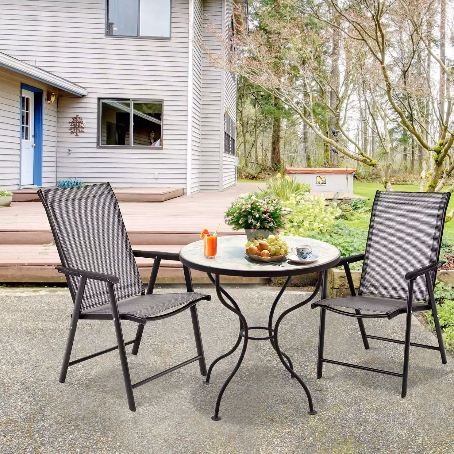 Costway Set of 4 Grey Folding Garden Chairs in Fabric and Metal – 6