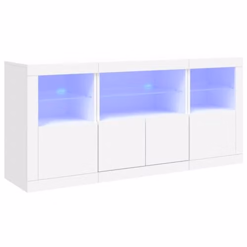 vidaXL Modern White Glossy Sideboard with Integrated LED Lights W: 142.5 cm, D: 37 cm, H: 67 cm