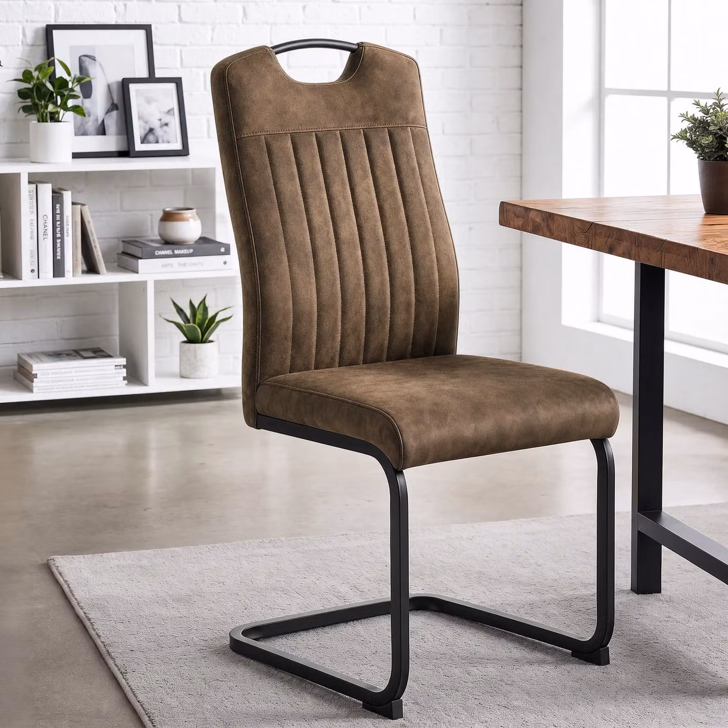 Set of 4 DHS Industrial Retro Metal Dining Chairs in Brown and Black with Synthetic Leather Upholstery and Cantilever Base