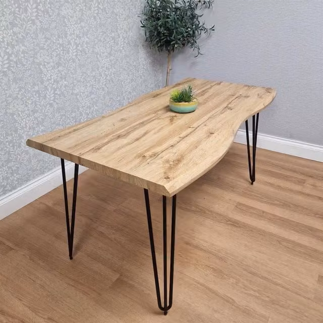 KOSY KOALA Brown Wooden Rectangular Dining Table with Black Metal Hairpin Legs, W/D/H: 80 x 140 x 75 cm