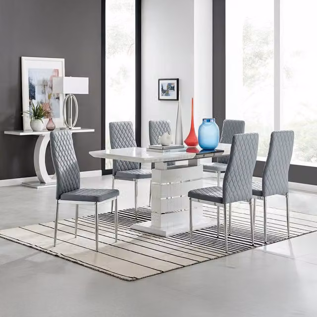 FurnitureboxUK Renato Grey High Gloss Extending Kitchen Dining Table and 6 Milan Chairs