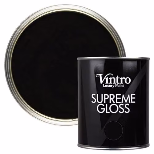 Vintro Victorian Black High Gloss Water Based Paint for Interior and Exterior Use on Walls, Wood and Trim, 1 Litre