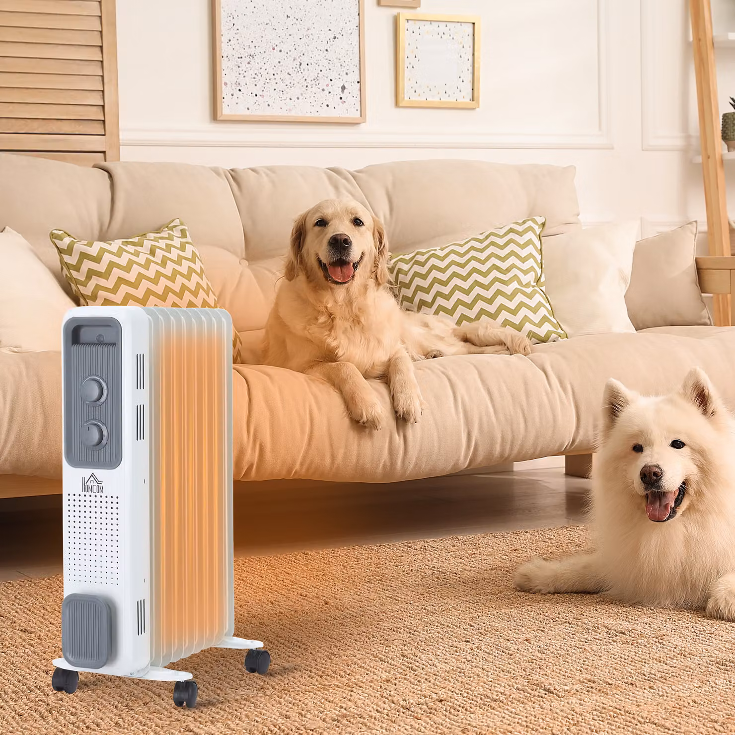 HOMCOM 2180W White Oil Filled Radiator, Portable Freestanding Electric Heater with 24-Hour Timer, Adjustable Thermostat and Safety Protections – 2