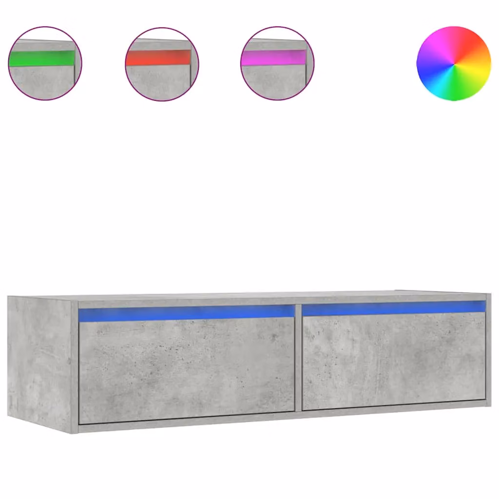 Berkfield Home Modern TV Cabinet with LED Lights in Concrete Grey, W: 100 cm, D: 35.5 cm, H: 25 cm – 2