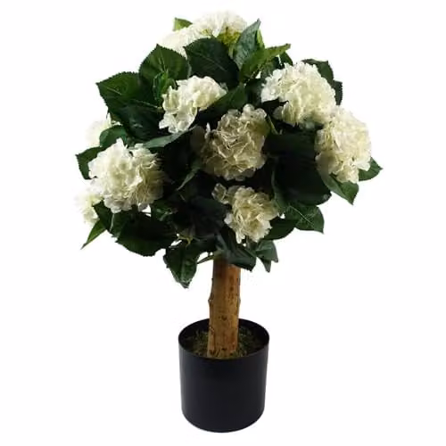 Botanik White Artificial Hydrangea Flowering Tabletop Tree