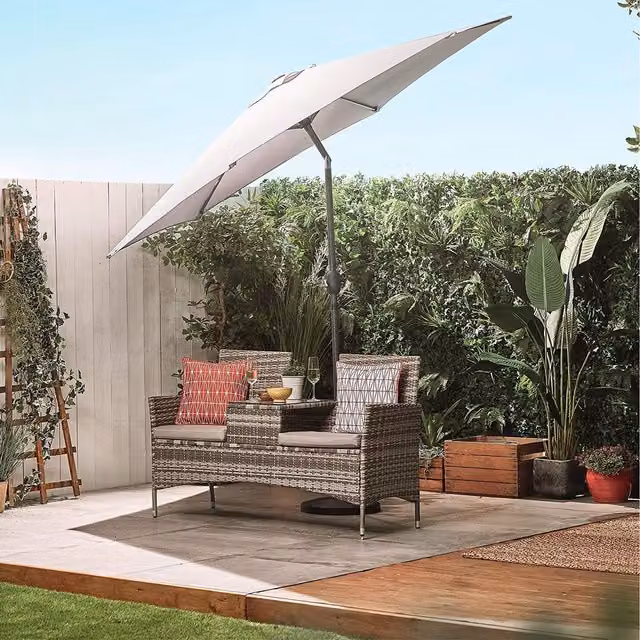VonHaus Grey Steel Tilting Parasol with 2.7m Polyester Canopy