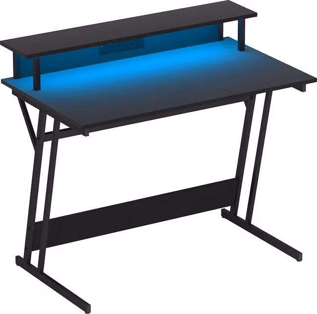 HOMCOM Black Z-Shaped Gaming Desk with LED Lights and Power Outlets, W: 100 cm, D: 60 cm