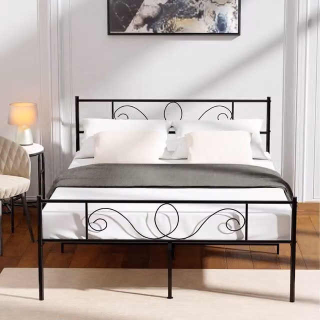 House of Home Modern Metal Bed Frame in Black, 140 x 200 cm