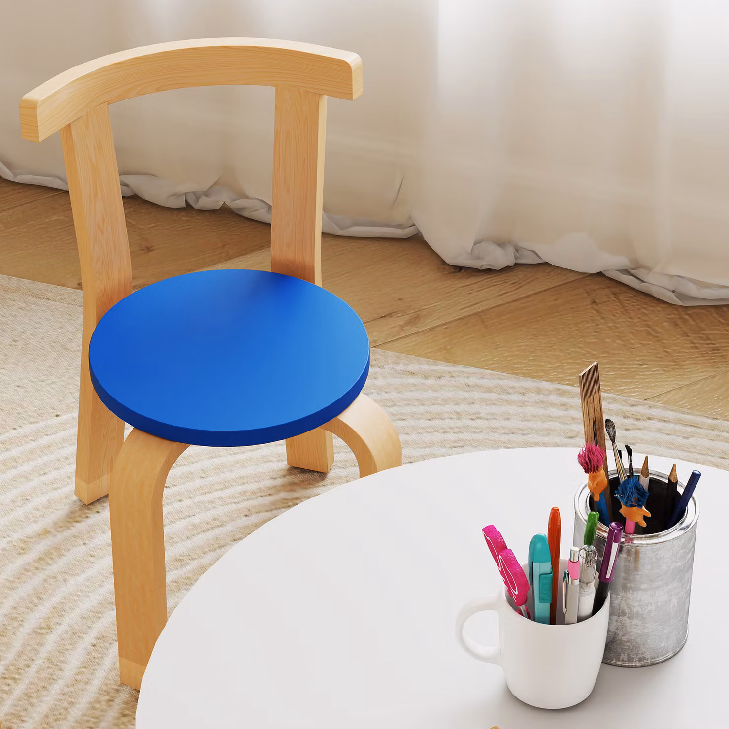 AIYAPLAY 5 Piece Wooden Kids Table and Chairs Set with Round Lacquered Table for Children Aged 3-8 Years – 3