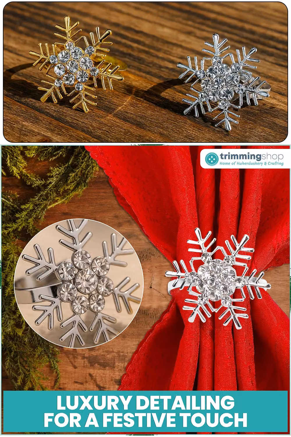 Neel Blue Silver Snowflake Napkin Rings with Diamante Rhinestones – 3