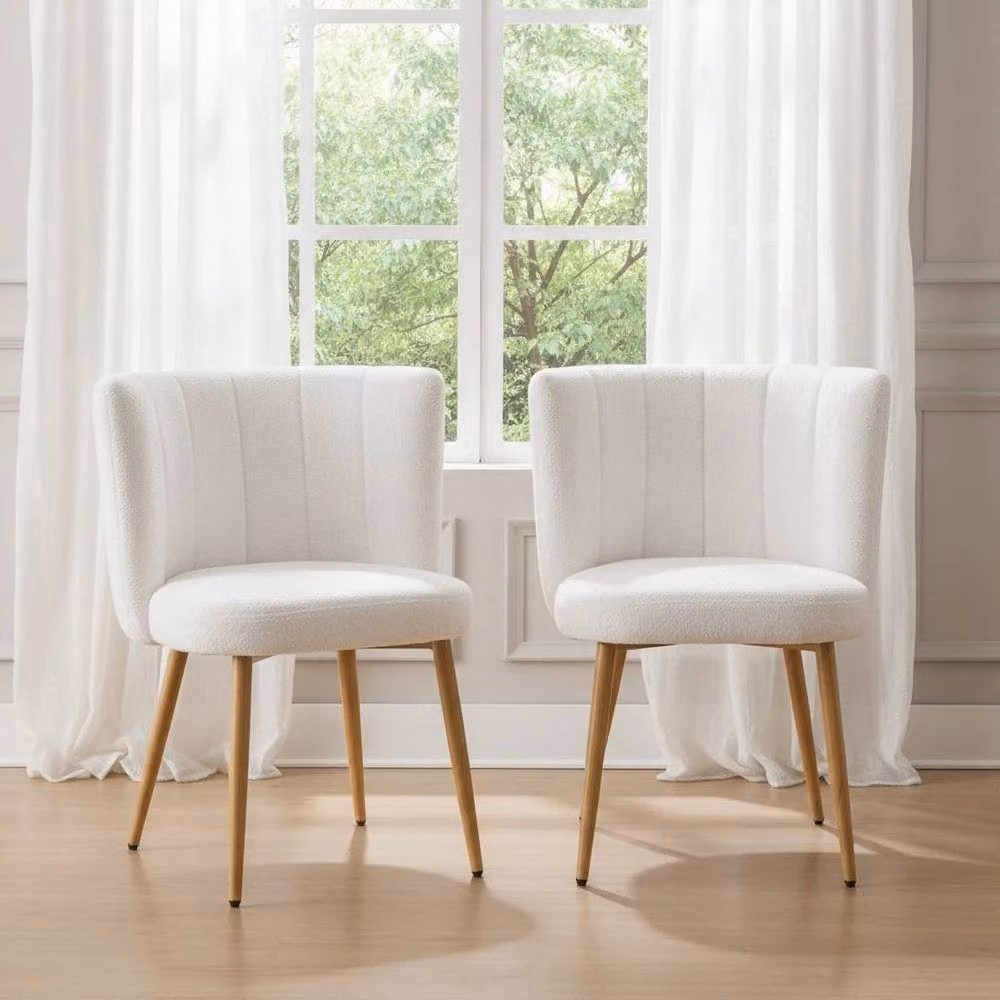 KORVIXA Set of 2 White Bouclé Teddy Plush Vanity Accent Chairs – 3