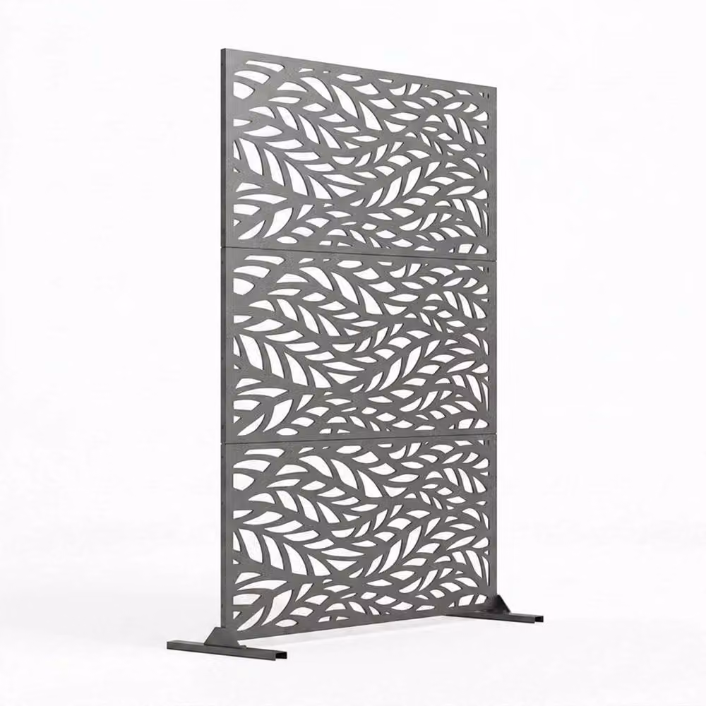 Nicoman Metal Leaf Pattern Privacy Screen, Grey, H 180 x W 90 cm – 2
