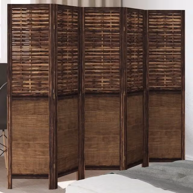 Berkfield Home 5-Panel Room Divider in Dark Brown Solid Paulownia Wood – 1