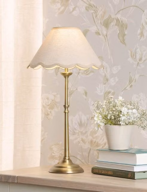 Laura Ashley Cordwell Table Lamp in Antique Brass with Beige Fabric Shade