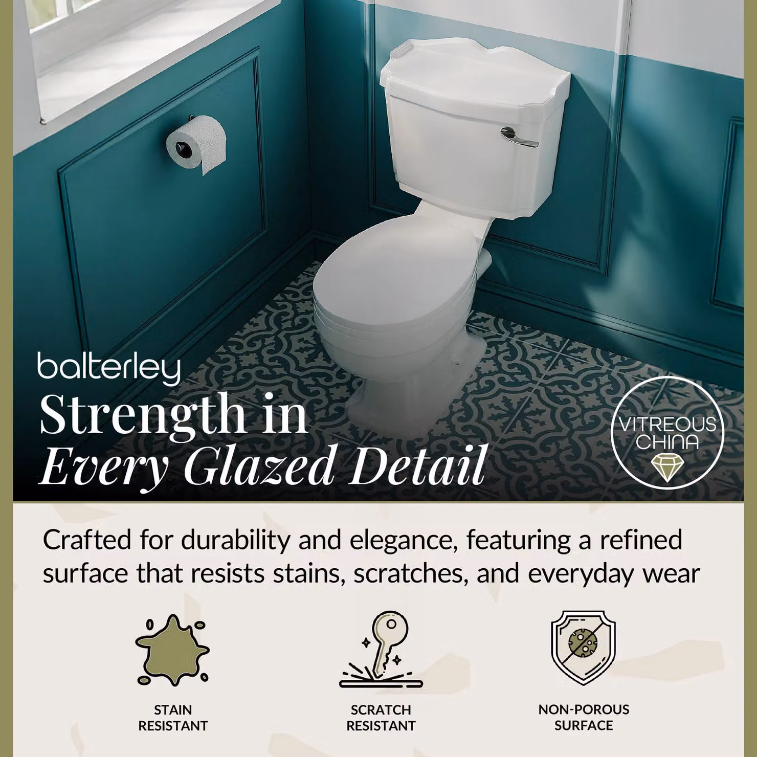 Balterley Traditional Close Coupled Ceramic WC Toilet Pan and Cistern with Seat, White, W/D/H: 88.5 x 71.5 x 49 cm – 2