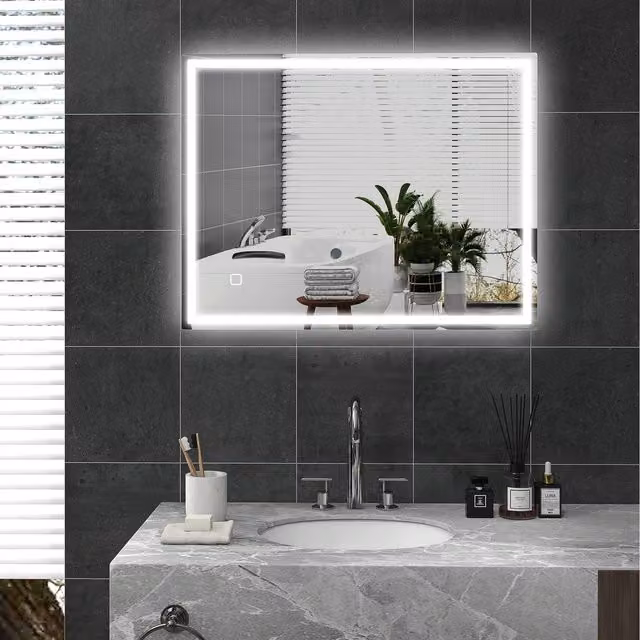 HOMCOM LED Bathroom Mirror with Dimmable Touch Switch and 3 Colours, Silver