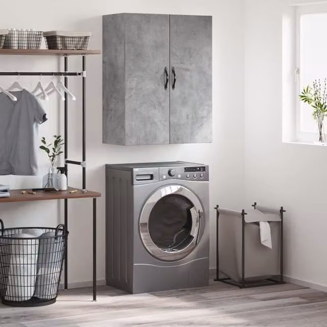 Berkfield Home Wall Mounted Cabinet in Concrete Grey, W: 69.5 cm, D: 34 cm, H: 90 cm