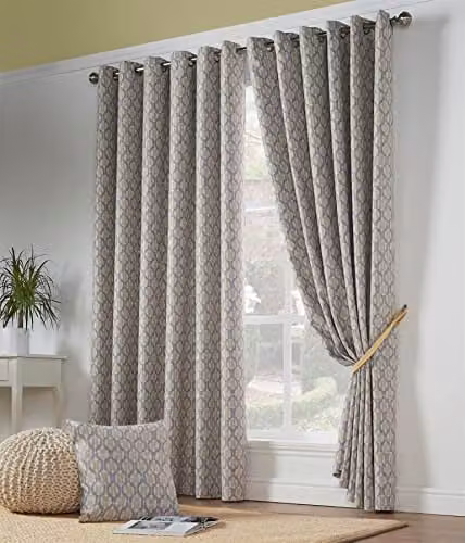 Alan Symonds Cambourne Ochre Ring Top Curtains, Pair, Graphic Modern Design, Yellow and Multicolour