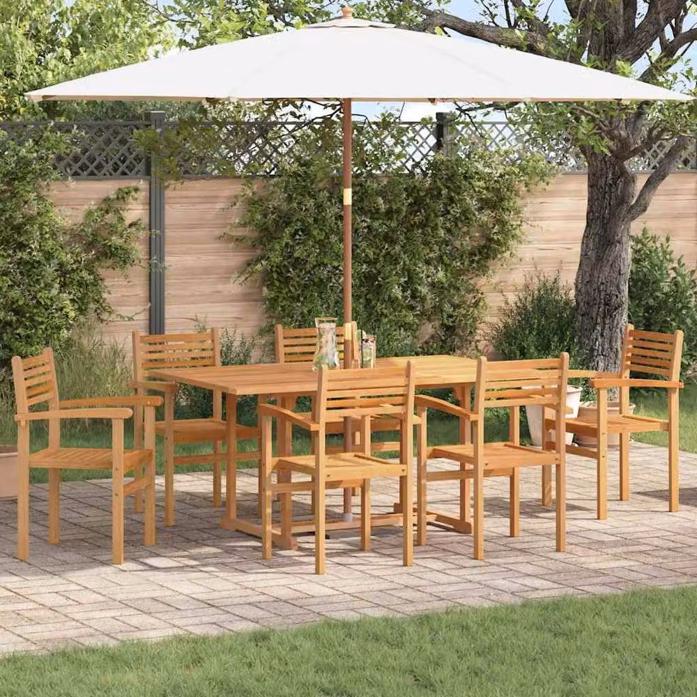 Berkfield Home Set of 6 Brown Teak Wood Stacking Garden Chairs with Armrests, W/D/H: 55.5 x 55.5 x 90 cm – 2