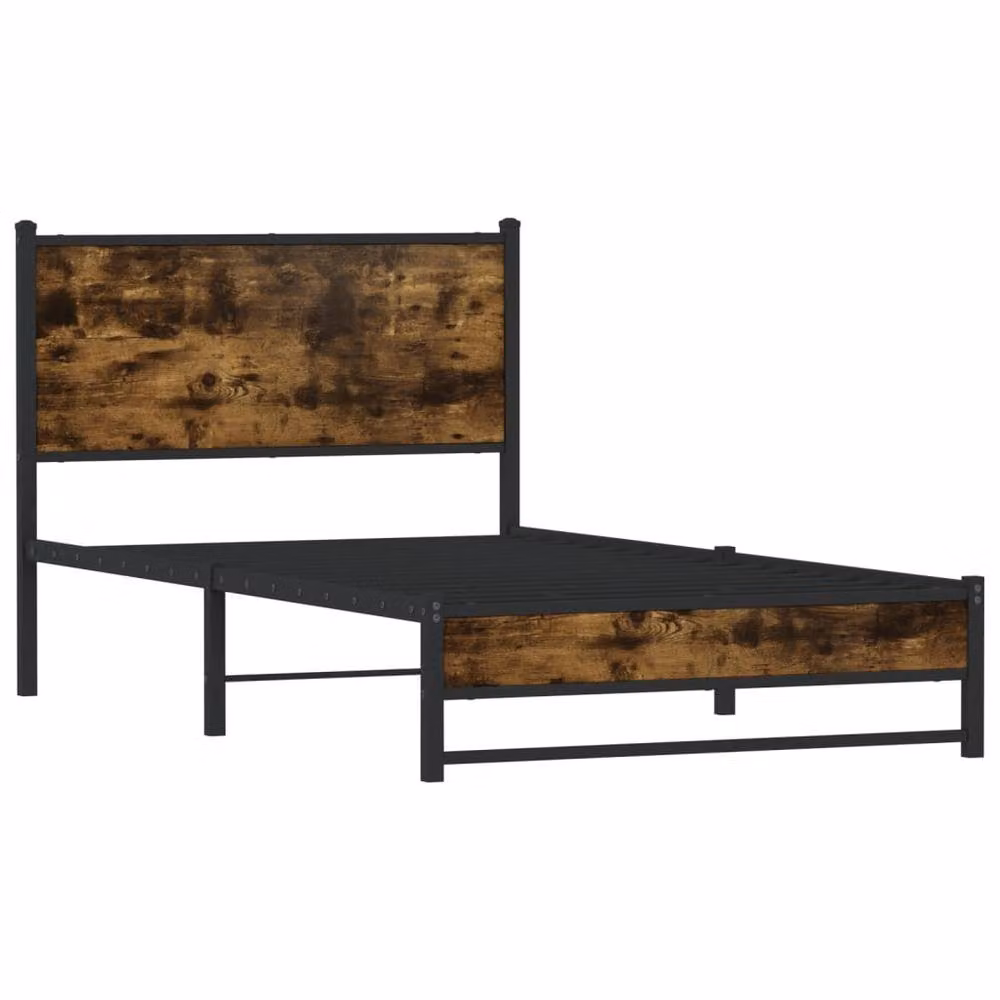 Berkfield Home Metal Bed Frame in Smoked Oak Brown, W: 100 cm, L: 190 cm – 3