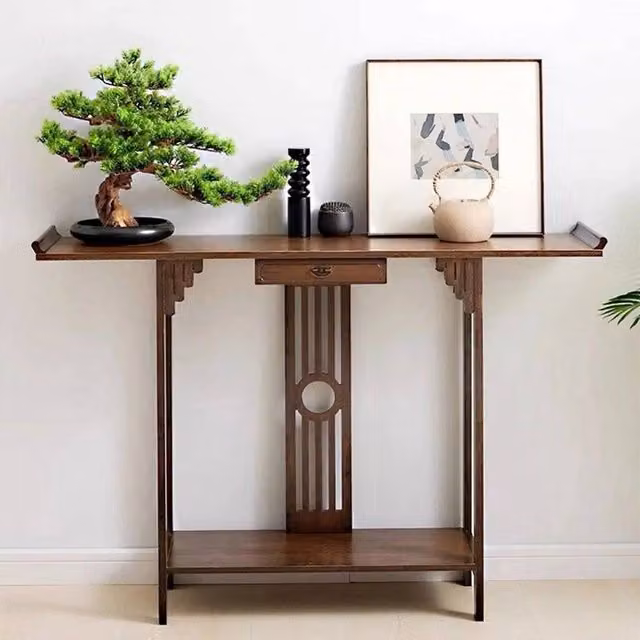 UNHO Antique Brown Wood Chinese Style Console Table for Hallways – 1
