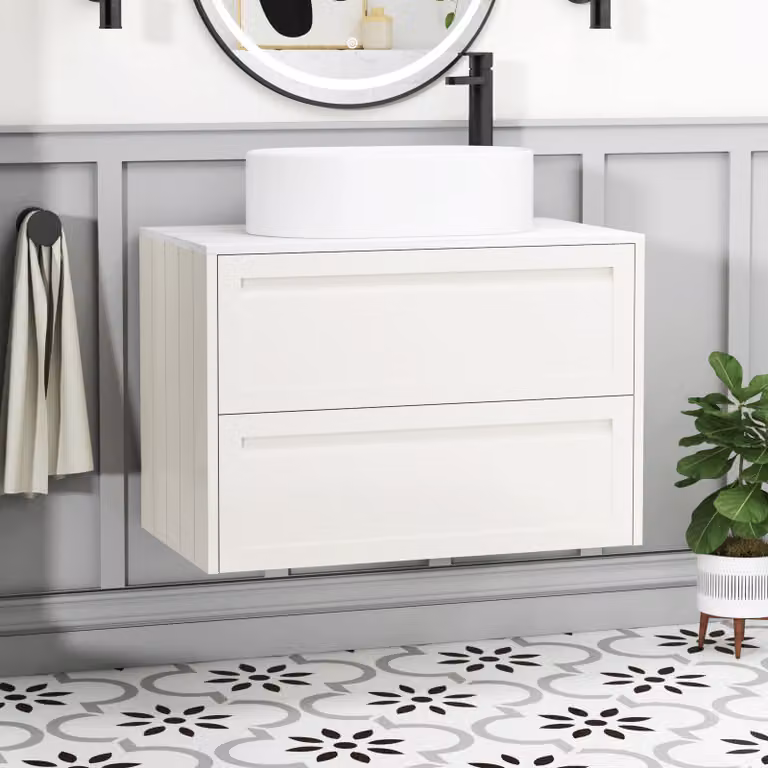Royal Bathrooms Elmore Classic White Wall Hung 2 Drawer Vanity Unit with Peak Basin, Width: 80 cm