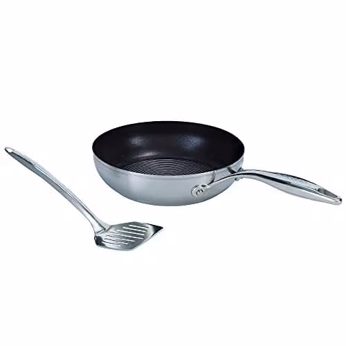Circulon Silver Stainless Steel Non Stick Frying Pan with Slotted Turner, Diameter: 24 cm