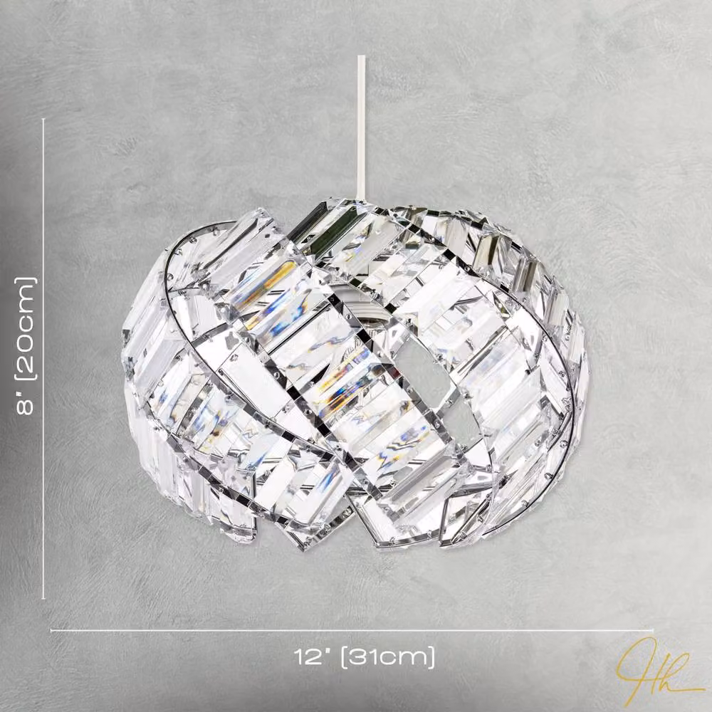 Happy Homewares Modern Chrome Pendant Lamp Shade with Silver Curved Strips and Transparent Acrylic Prisms – 3
