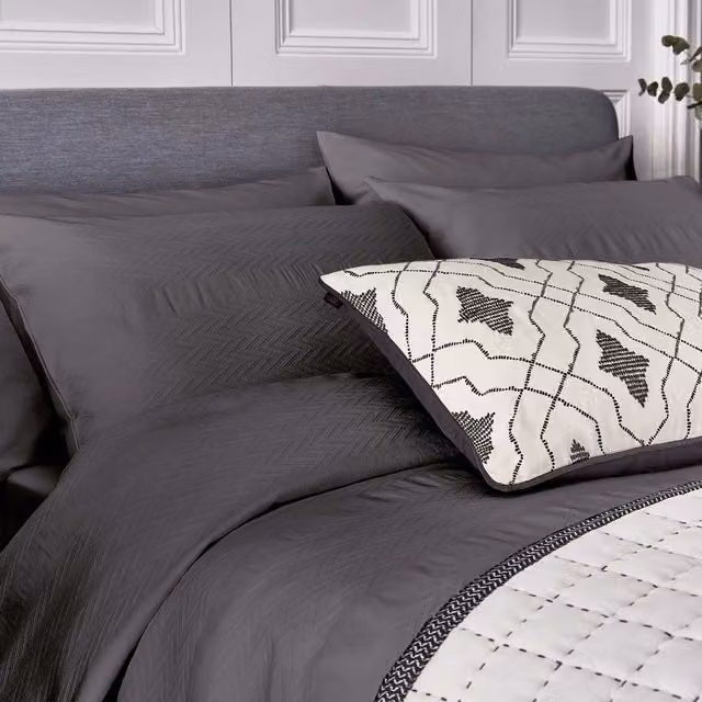 Bedeck Of Belfast Kenza Super Kingsize Cotton Duvet Cover in Anthracite Grey