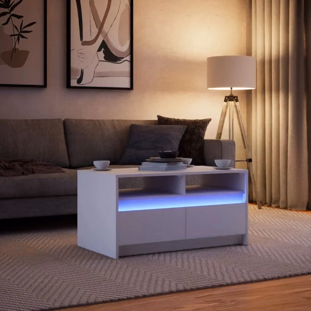 Berkfield Home Modern Rectangular Coffee Table with LED Lights in White Glossy Engineered Wood – 2