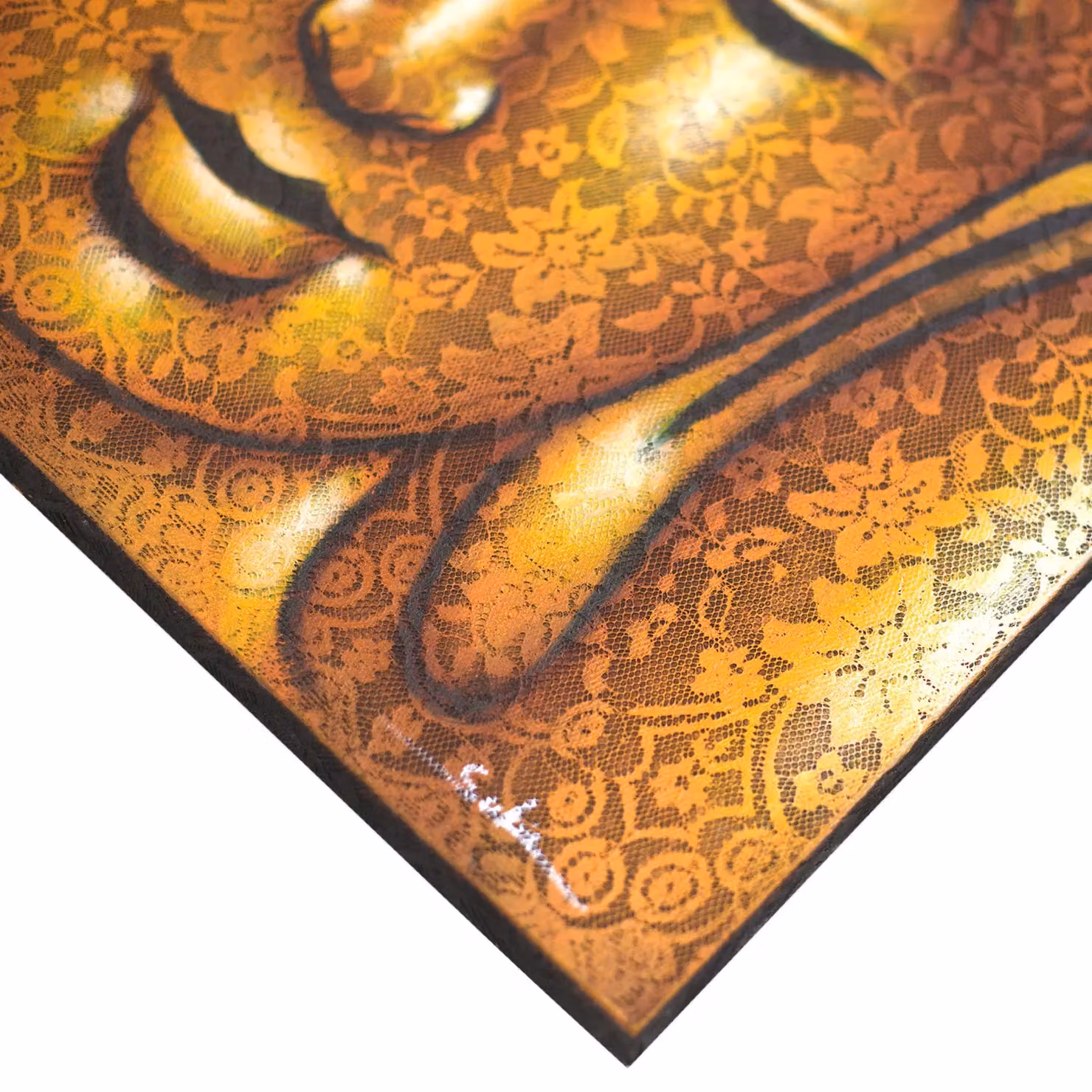 KDMD Buddha Painting with Gold Brocade Detail in Yellow – 2