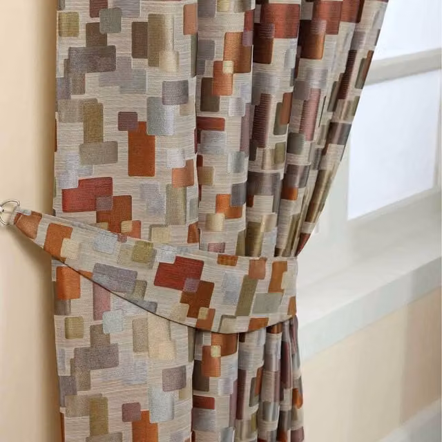 Homescapes Abstract Jacquard Curtain Tie Back Pair in Multicolour and Brown