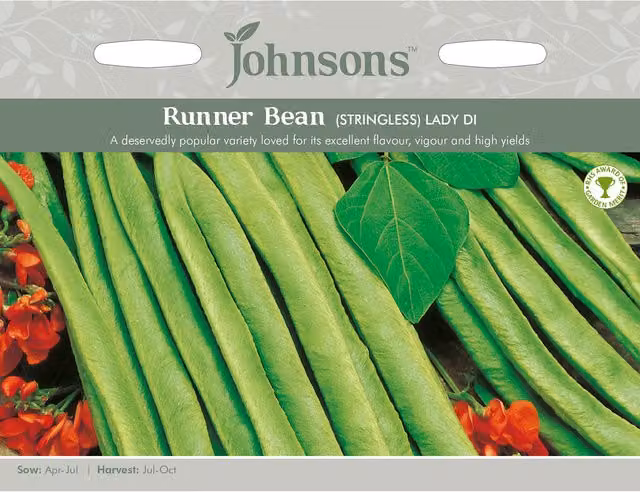 Johnsons Lady Di Stringless Runner Bean Vegetable Seeds