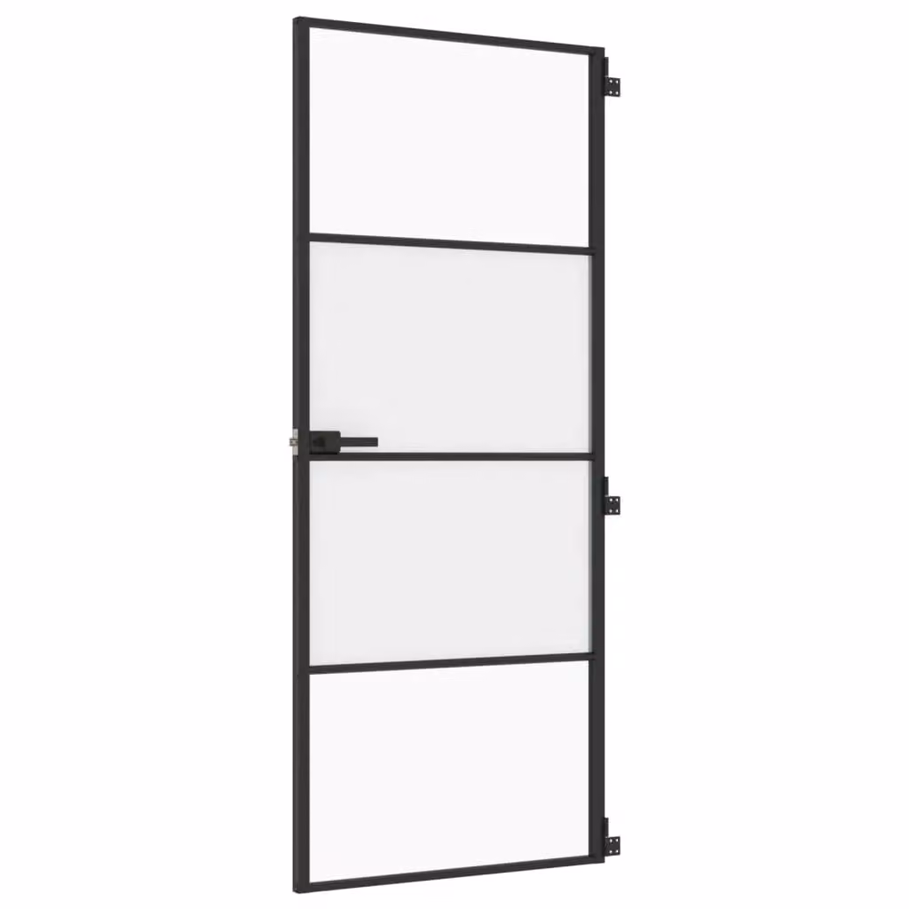 Berkfield Modern Slim Interior Door in Black with Transparent Tempered Glass and Aluminium, W: 83 cm, H: 201.5 cm – 2