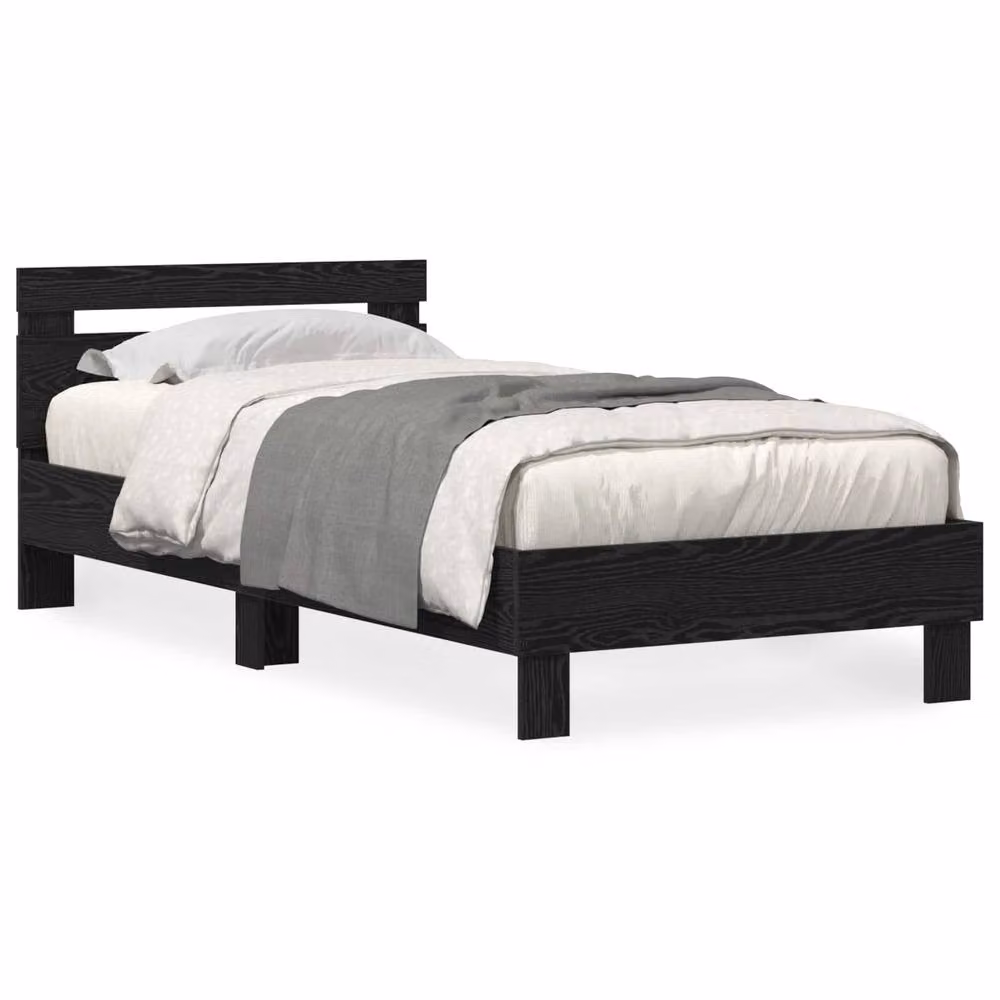 Berkfield Home Modern Bed Frame with Under-Bed LED Lighting in Black Oak, Engineered Wood, W: 75 cm x L: 190 cm – 3
