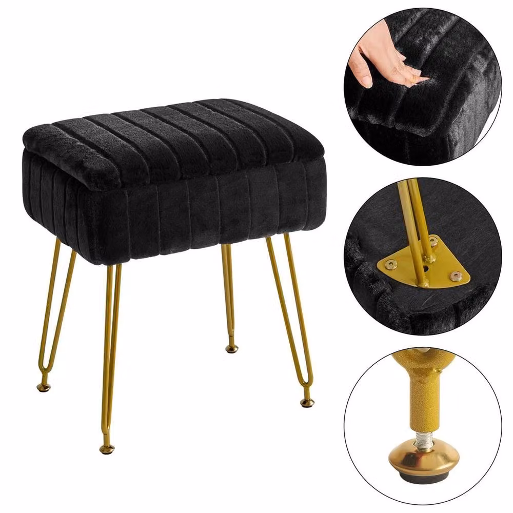 FORGEVIO Velvet Ottoman Stool with Storage Space and Footrest, Black and Multicolour – 3