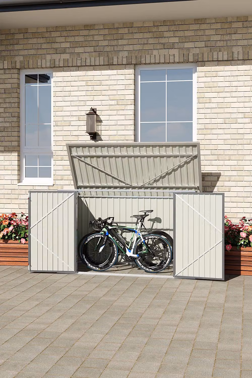 Living and Home Grey Lockable Metal Bicycle and Trash Storage Shed with Sloped Roof and Dual Vents, W/D/H: 91.44 x 91.44 x 195 cm – 2