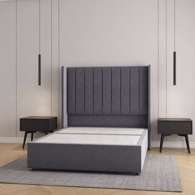 Regional Furnishings Small Double Plush Velvet Divan Bed with 54 inch Headboard in Anthracite Grey, W/D/H: 120 x 200 cm