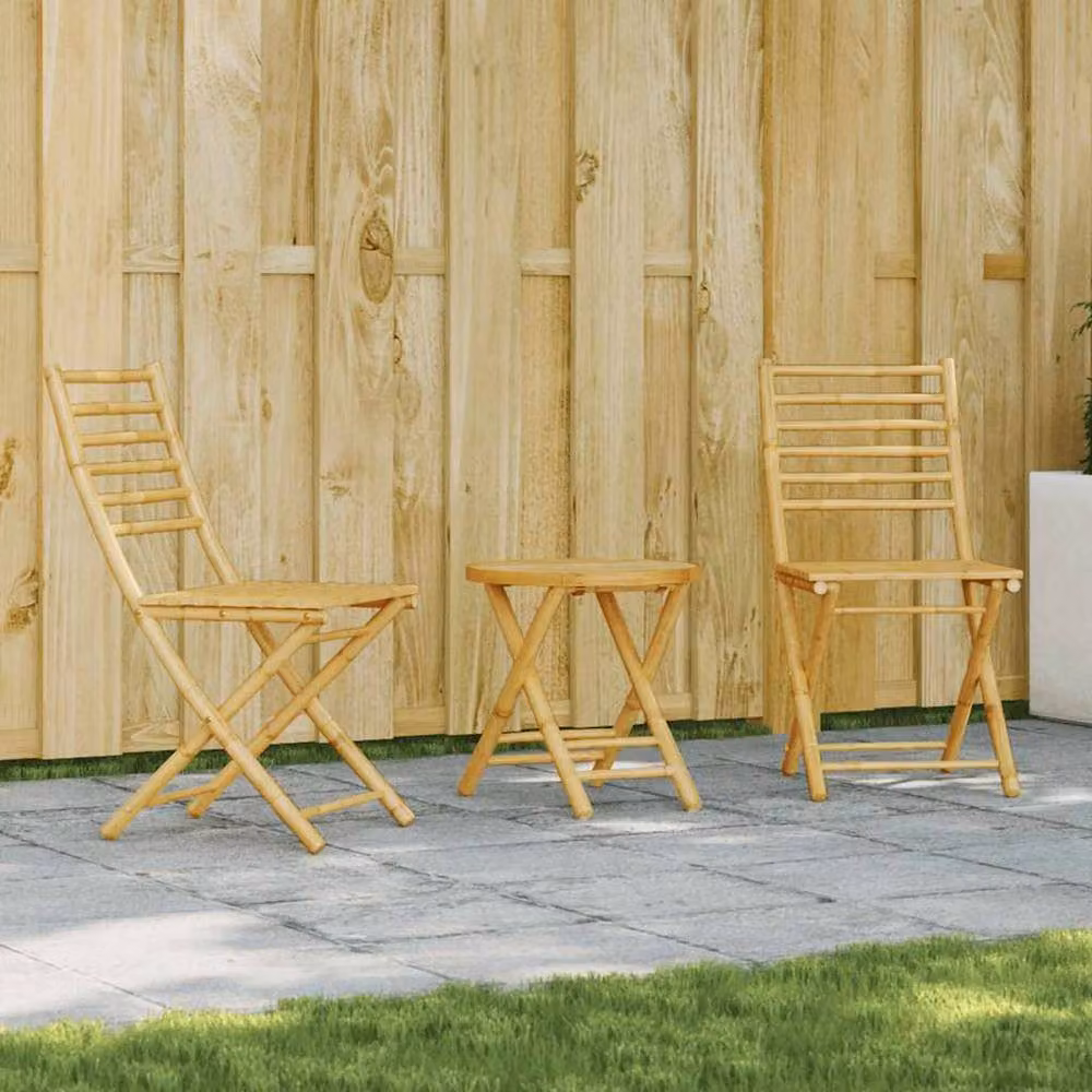 Berkfield Home 3 Piece Rustic Bamboo Bistro Set in Brown – 2