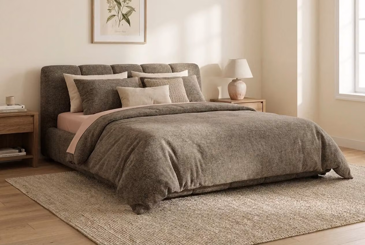Araco Atelier Nocta Upholstered Bed in Porcini Brown and Beige
