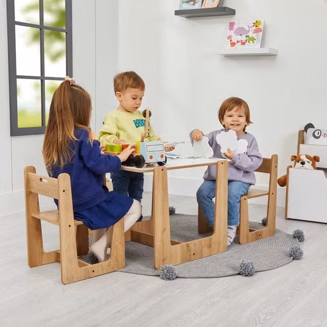 Crane Kids Activity Table and 2 Chairs Set in White Wood
