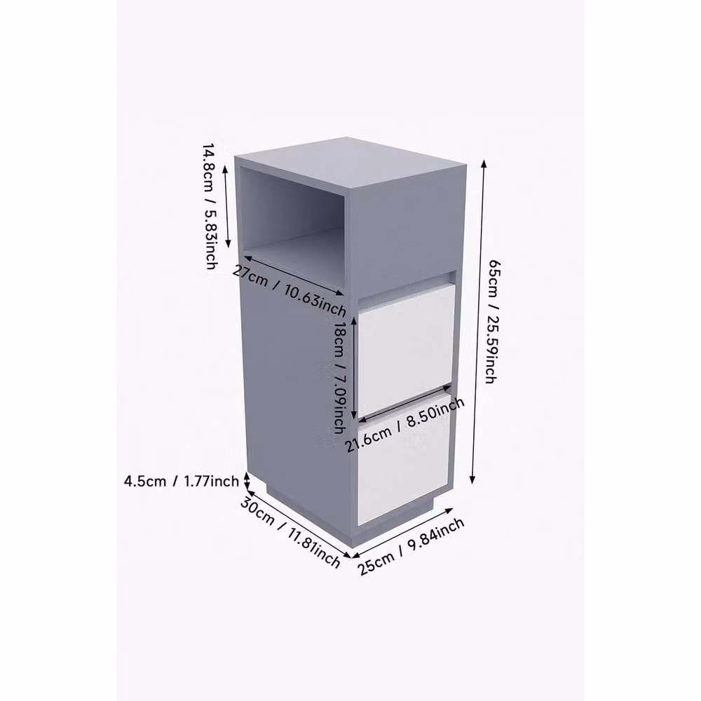 Kelvenix Narrow Grey Storage Cabinet Nightstand with 2 Drawers – 2