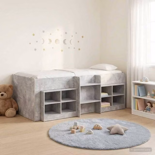 Berkfield Home Loft Bed Frame with Cabinet in Concrete Grey Engineered Wood