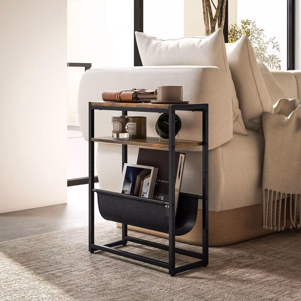 STILVORA Industrial Side Table with 3-Tier Storage in Brown and Black – 2