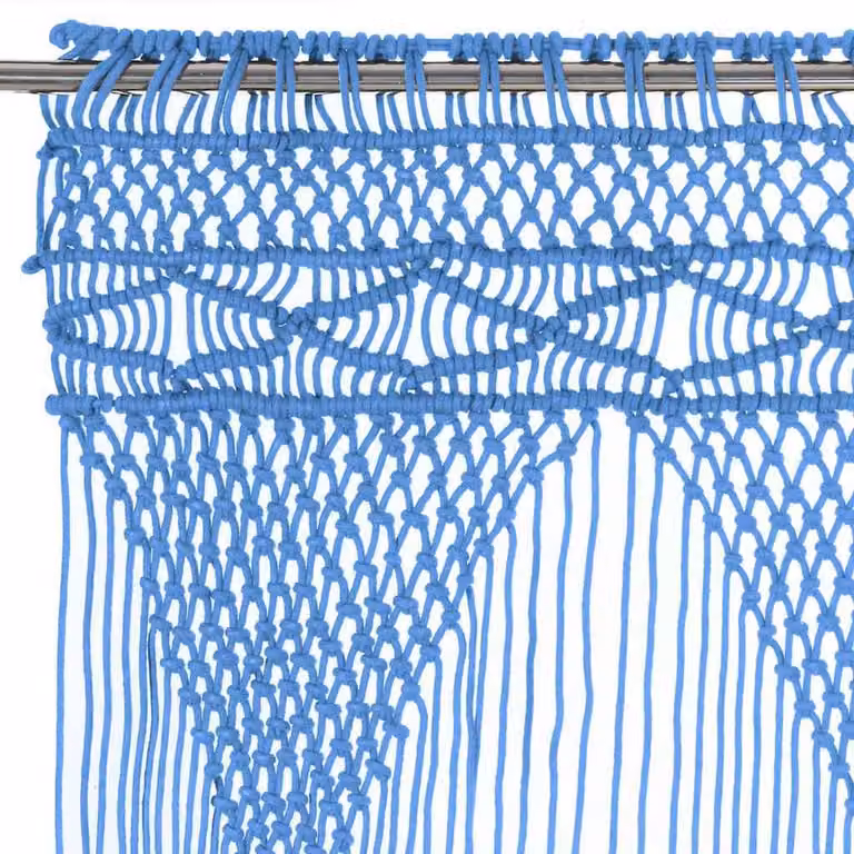 Berkfield Home Blue Cotton Macrame Curtain W: 140 cm, H: 240 cm