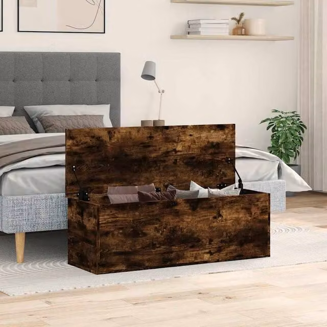 Berkfield Home Storage Box in Smoked Oak Brown, W/D/H: 102 x 35 x 35 cm – 1