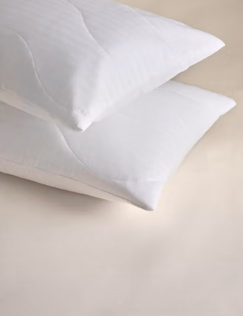 M&S 2 Pack Smart Wash & Dry Striped Pillow Protectors in White