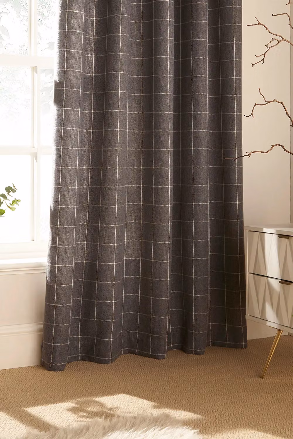 Furn Ellis Grey Checked Eyelet Curtains, Thermal Insulating and Opaque, Width: 168 cm, Drop: 229 cm – 3
